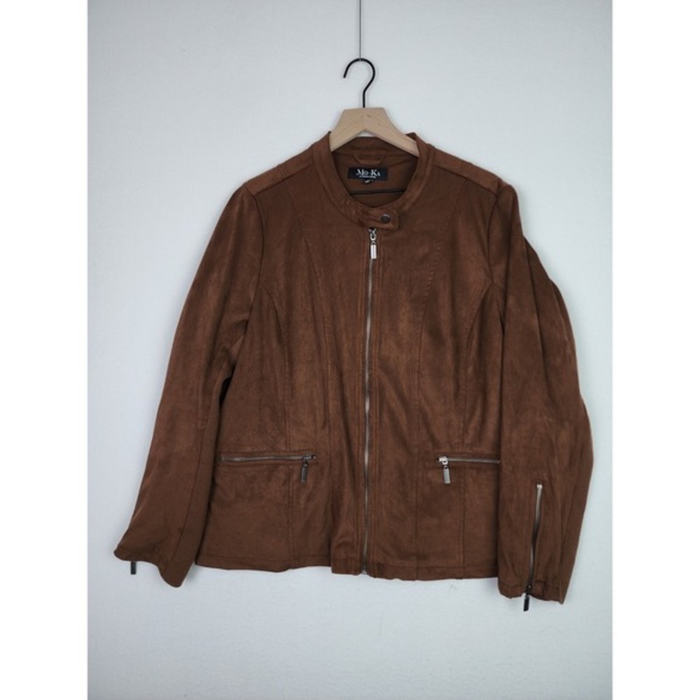 Mo-Ka‎ Micro Fiber Jacket Mens Size 2X Brown Y2K Biker Style